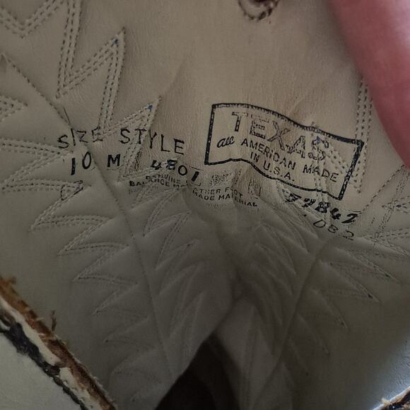 Texas USA Made Cowboy Boots Tan with Design Size 10M - Picture 5 of 6